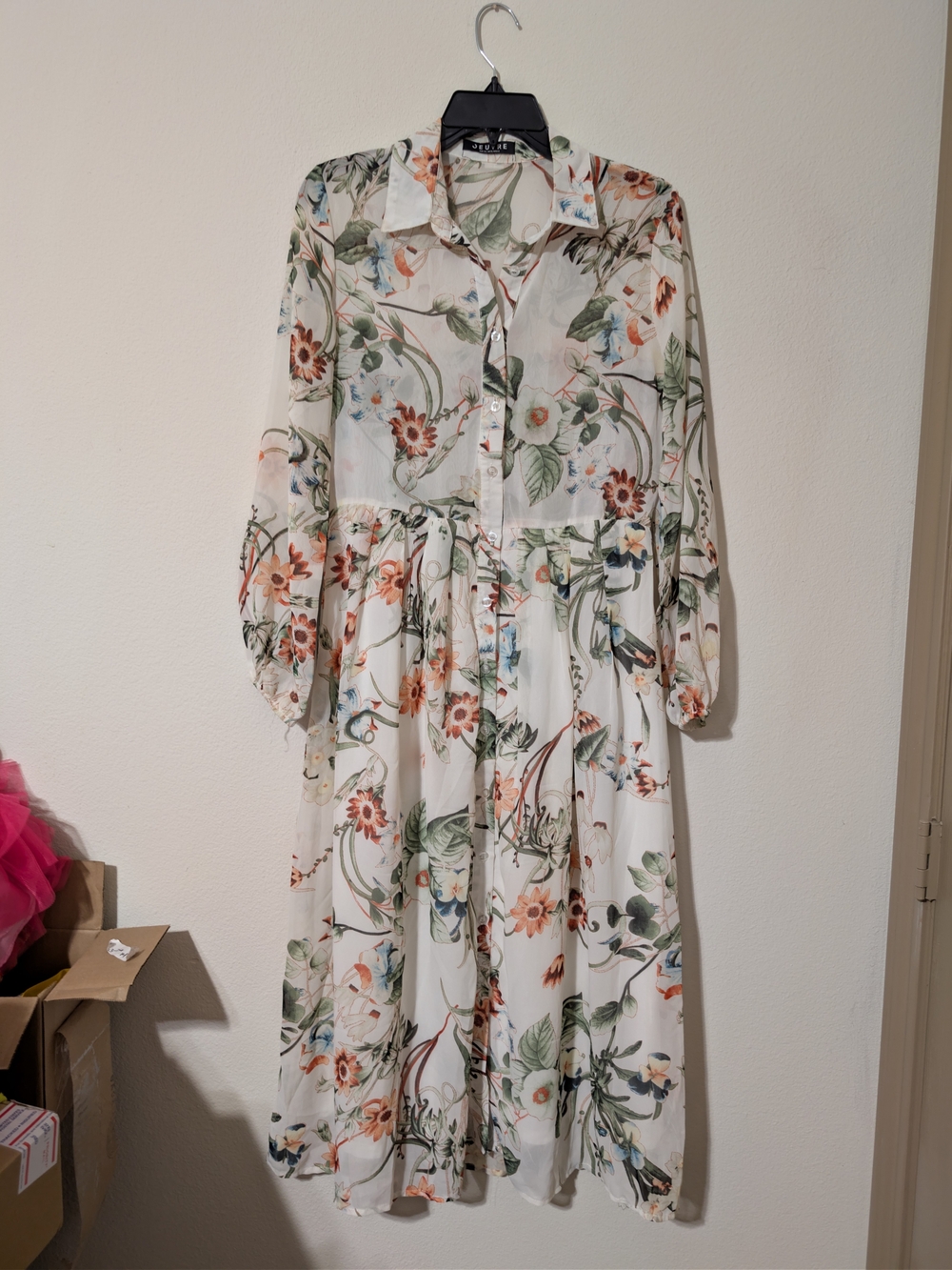Oeuvre Floral Button-Front Long Sleeve Maxi Dress